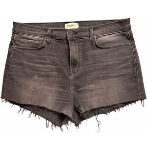 L'AGENCE Audrey Mid Rise Cut Off Denim Shorts Vintage Black USA Made 28